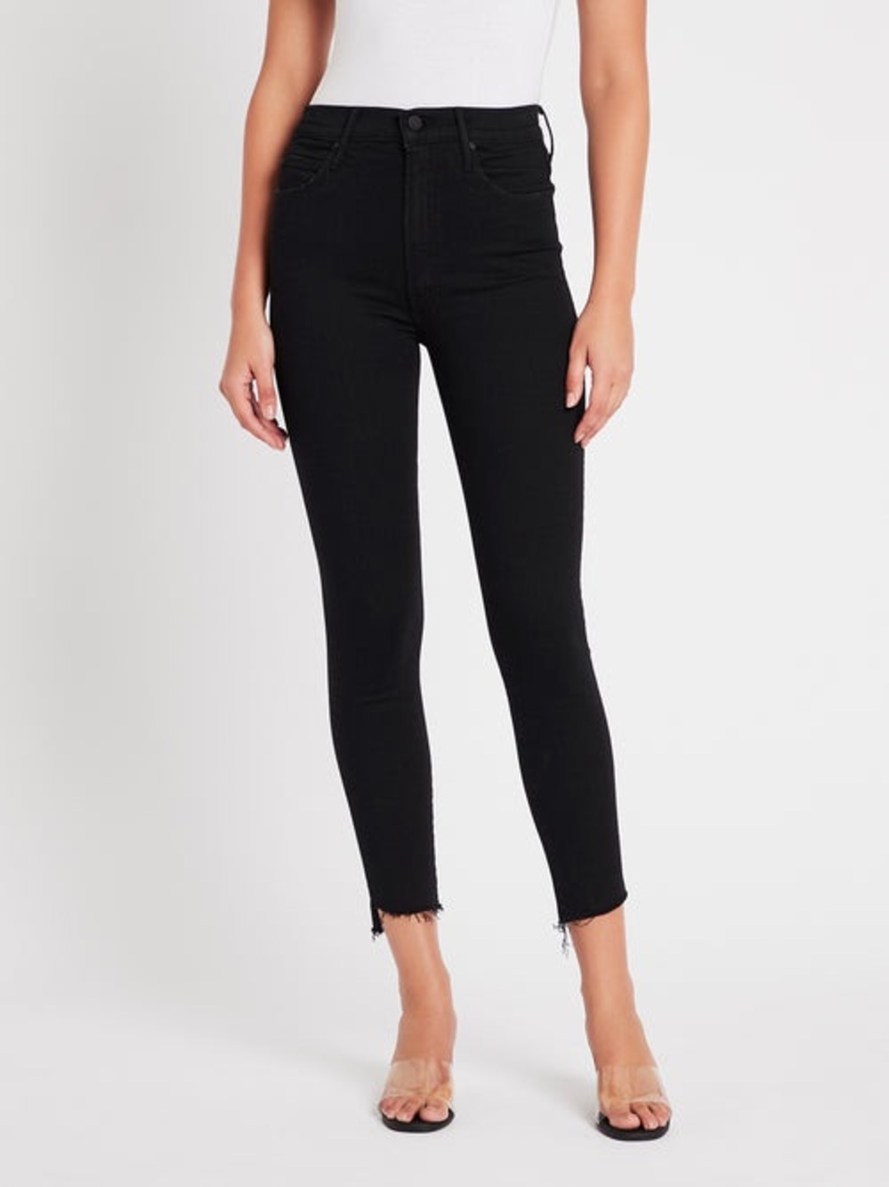 MOTHER Black High-Rise Ankle Fray Skinny Jeans